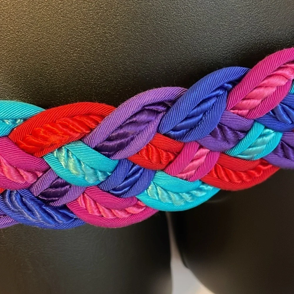 Talbots Vintage Braided Rope Fabric Blue Teal Purple Pink Stretch belt OS